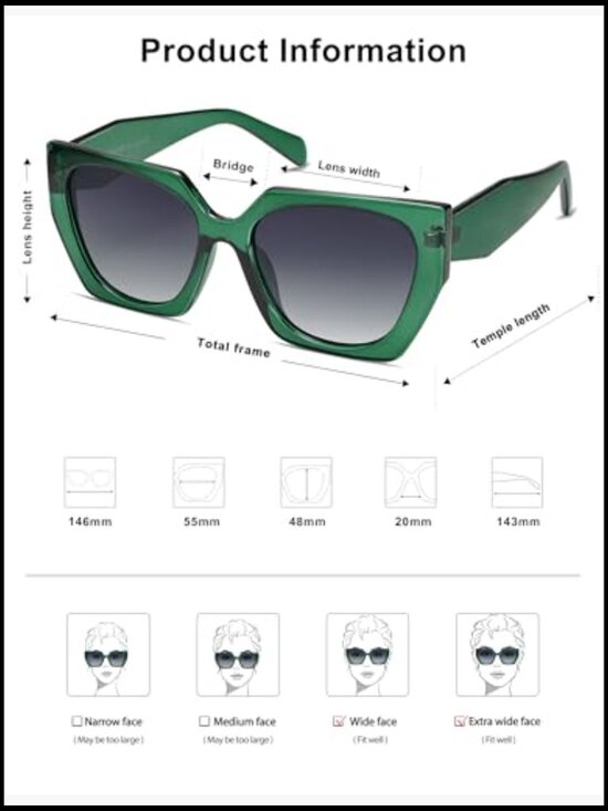 Oversized Polarized Sunglasses, Big Square Trendy Shades, UV Protection, main image 4